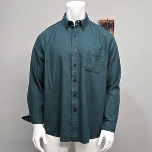 LL Bean Button Down Shirt Mens Large Green Micro Check Cotton Workwear Utility